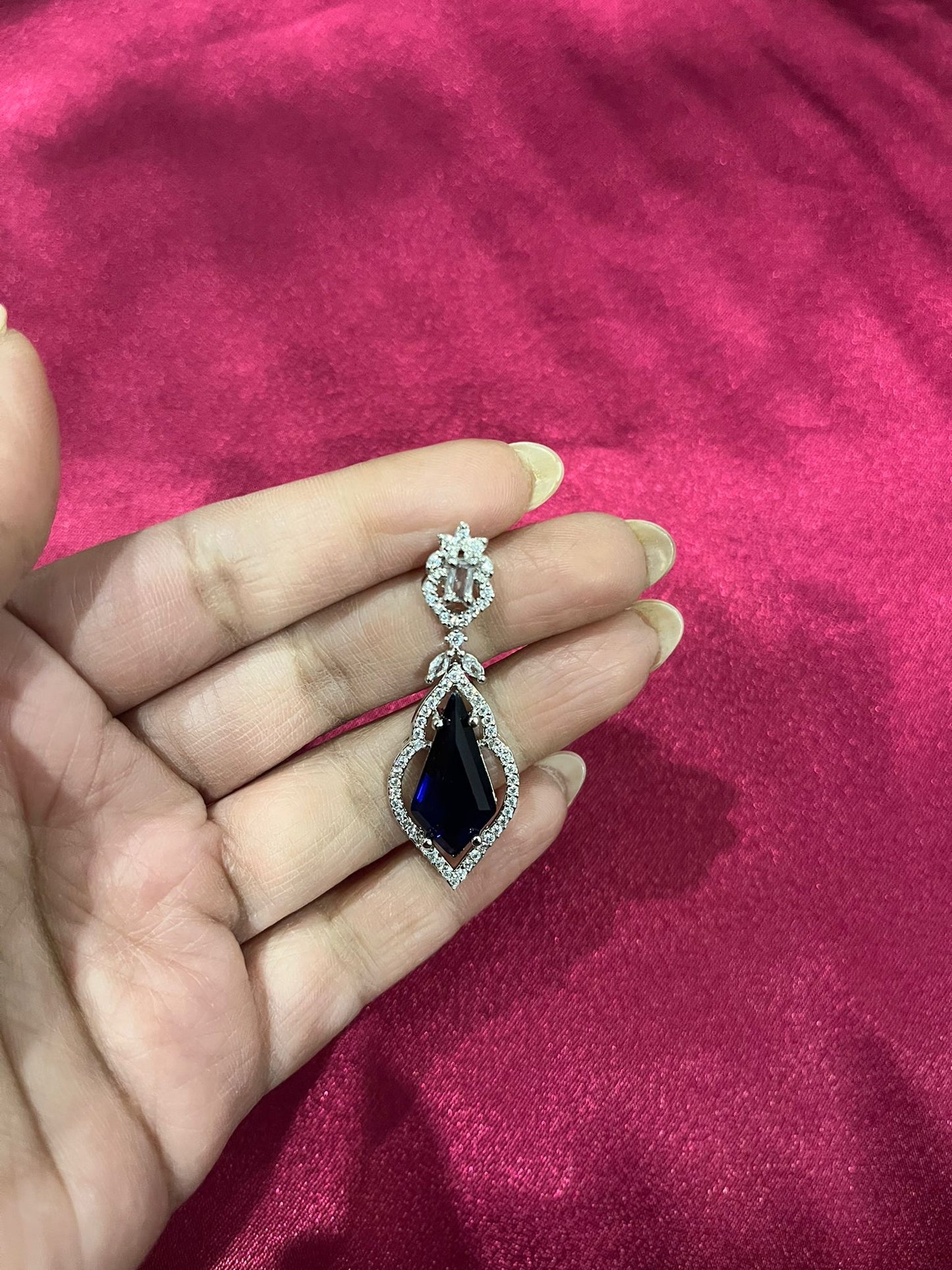 CZ Earrings with Royal Blue Stone