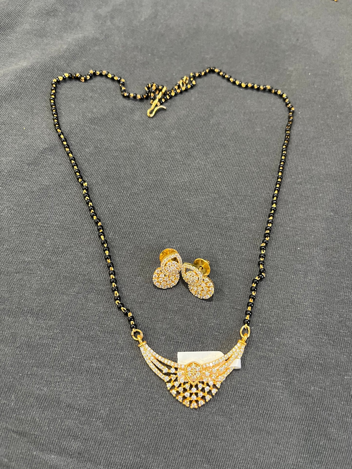 Black beads chain with CZ stones