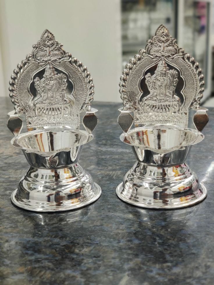White Metal Lakshmi Diyas
