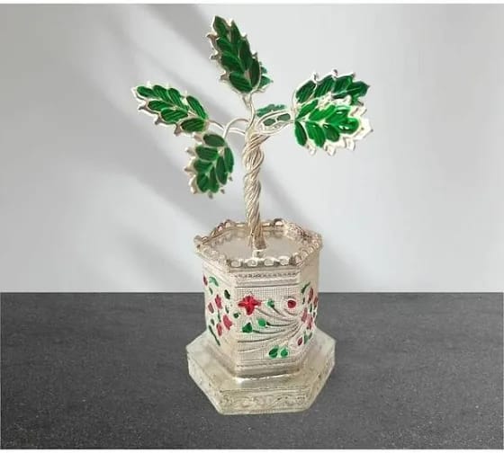 White Metal Tulsi Plant