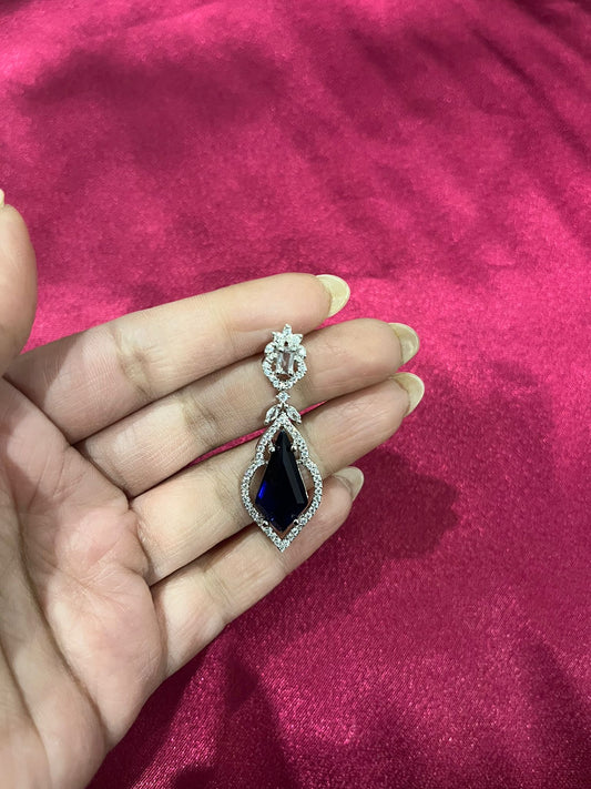 CZ Earrings with Royal Blue Stone