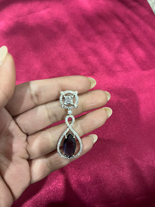 CZ Earrings with Purple Stone