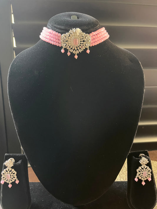 Blush pink beads choker