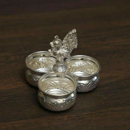 White Metal Pasupu Kumkum Stand