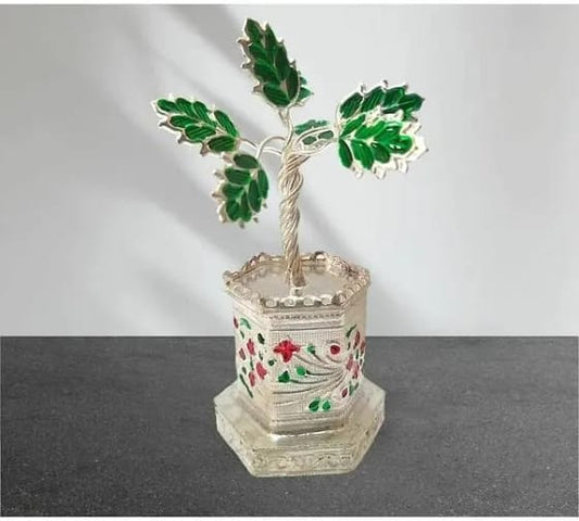 White Metal Tulsi Plant