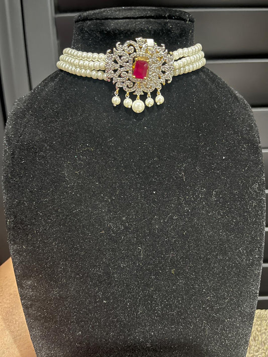 CZ Pearl Choker Set
