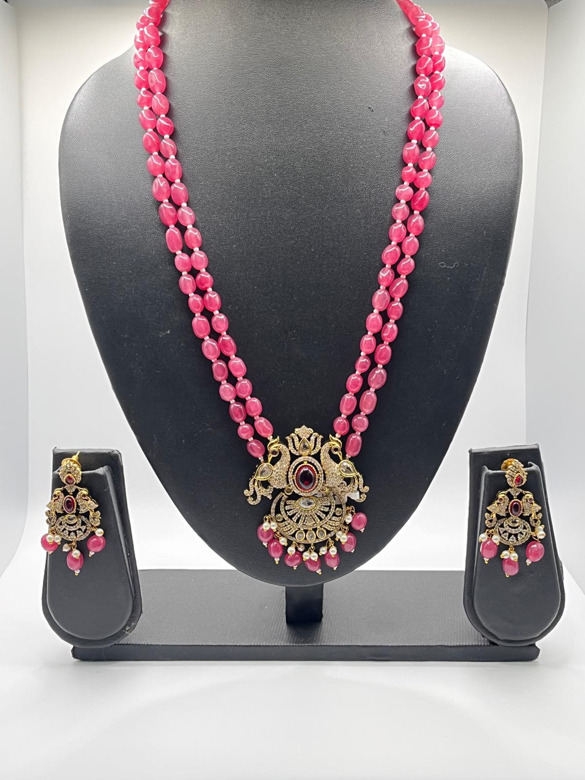 Pink beads long chain set