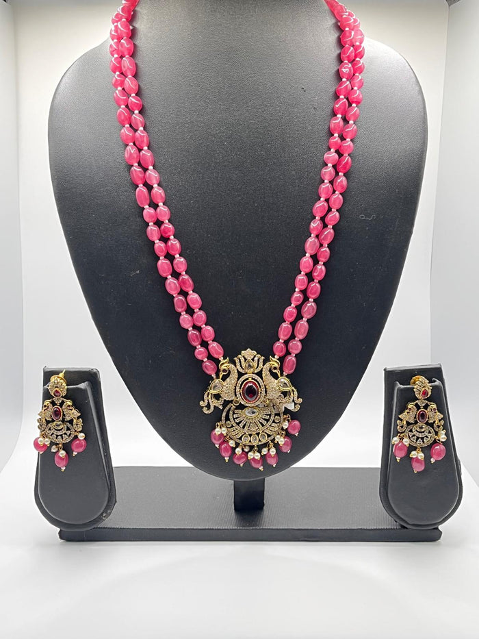 Pink beads long chain set