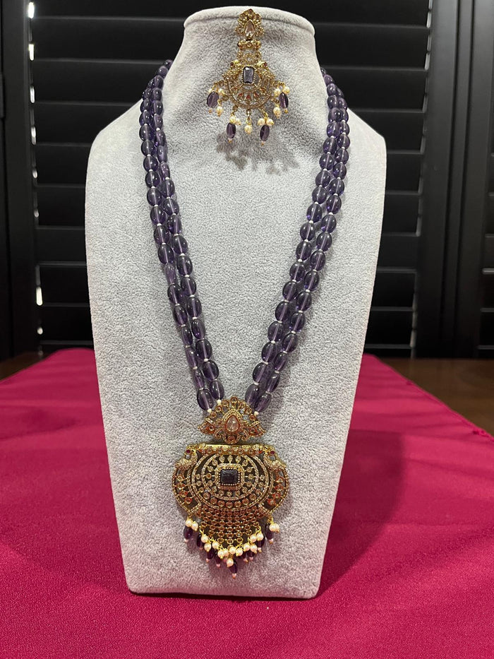 Purple Beads Long Chain Set